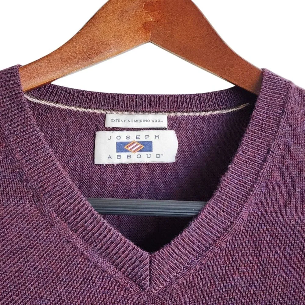 Joseph Abboud V-Neck Sweater Extra Fine Merino Wool Purple Pullover Knit Mens